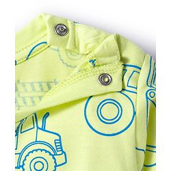 Babyhug Cotton Knit Full Sleeves Night Suit With Vehicle Print - Green