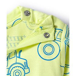Babyhug Cotton Knit Full Sleeves Night Suit With Vehicle Print - Green
