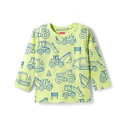 Babyhug Cotton Knit Full Sleeves Night Suit With Vehicle Print - Green