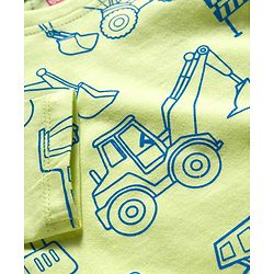 Babyhug Cotton Knit Full Sleeves Night Suit With Vehicle Print - Green