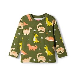 Babyhug Cotton Knit Full Sleeves Co-Ord Night Suit with Animal Print - Dark Green
