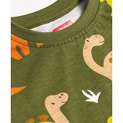 Babyhug Cotton Knit Full Sleeves Co-Ord Night Suit with Animal Print - Dark Green