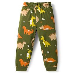 Babyhug Cotton Knit Full Sleeves Co-Ord Night Suit with Animal Print - Dark Green