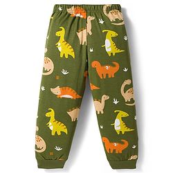 Babyhug Cotton Knit Full Sleeves Co-Ord Night Suit with Animal Print - Dark Green
