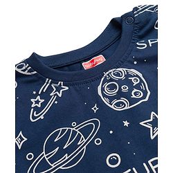 Babyhug Cotton Knit Full Sleeves Co-ords T-Shirt Style & Lounge Pant Night Suit With Space Theme Print - Navy Blue