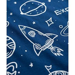 Babyhug Cotton Knit Full Sleeves Co-ords T-Shirt Style & Lounge Pant Night Suit With Space Theme Print - Navy Blue