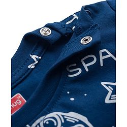 Babyhug Cotton Knit Full Sleeves Co-ords T-Shirt Style & Lounge Pant Night Suit With Space Theme Print - Navy Blue