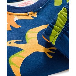 Babyhug Cotton Knit Full Sleeves Co-ords Night Suit With Dino Print - Navy Blue