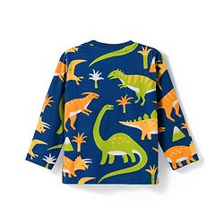 Babyhug Cotton Knit Full Sleeves Co-ords Night Suit With Dino Print - Navy Blue