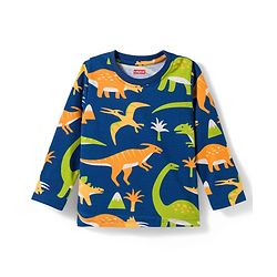 Babyhug Cotton Knit Full Sleeves Co-ords Night Suit With Dino Print - Navy Blue