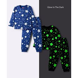 Babyhug Cotton Knit Full Sleeves Co-ords T-Shirt & Pajama Night Suit with Star Print - Navy Blue