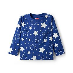 Babyhug Cotton Knit Full Sleeves Co-ords T-Shirt & Pajama Night Suit with Star Print - Navy Blue