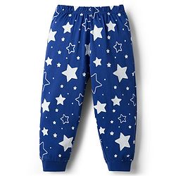Babyhug Cotton Knit Full Sleeves Co-ords T-Shirt & Pajama Night Suit with Star Print - Navy Blue