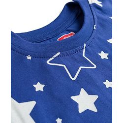 Babyhug Cotton Knit Full Sleeves Co-ords T-Shirt & Pajama Night Suit with Star Print - Navy Blue