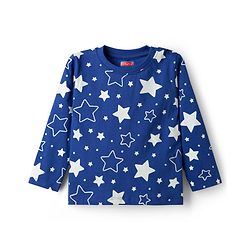 Babyhug Cotton Knit Full Sleeves Co-ords T-Shirt & Pajama Night Suit with Star Print - Navy Blue