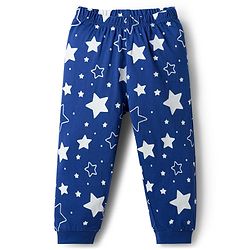 Babyhug Cotton Knit Full Sleeves Co-ords T-Shirt & Pajama Night Suit with Star Print - Navy Blue