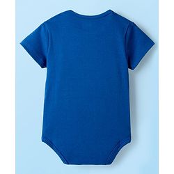 Babyhug 100% Cotton Knit Half Sleeves Striped & Animal Printed Onesies Pack of 3 - Navy Blue Yellow & White