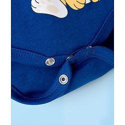 Babyhug 100% Cotton Knit Half Sleeves Striped & Animal Printed Onesies Pack of 3 - Navy Blue Yellow & White