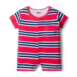 Babyhug 100% Cotton Interlock Knit Romper With Animal Print Pack Of 2 - Red & Blue