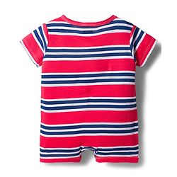 Babyhug 100% Cotton Interlock Knit Romper With Animal Print Pack Of 2 - Red & Blue