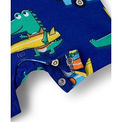 Babyhug 100% Cotton Knit Half Sleeves Rompers with Dino Print Pack of 2 - Navy & Light Blue