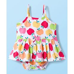 Babyhug 100% Cotton Single Jersey Knit Sleeveless Printed Onesie With Hairband - White