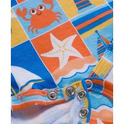 Babyhug 100% Cotton Interlock Knit Onesies With Nautical Theme Print - Blue