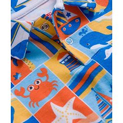 Babyhug 100% Cotton Interlock Knit Onesies With Nautical Theme Print - Blue