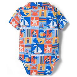 Babyhug 100% Cotton Interlock Knit Onesies With Nautical Theme Print - Blue