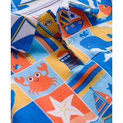 Babyhug 100% Cotton Interlock Knit Onesies With Nautical Theme Print - Blue