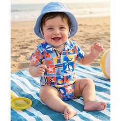 Babyhug 100% Cotton Interlock Knit Onesies With Nautical Theme Print - Blue