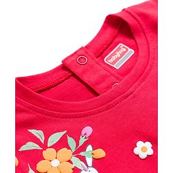 Babyhug Cotton Knit Full Sleeves Top with Floral & Animal Print & Frill Detailing - Red