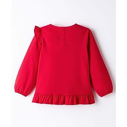 Babyhug Cotton Knit Full Sleeves Top with Floral & Animal Print & Frill Detailing - Red