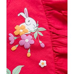 Babyhug Cotton Knit Full Sleeves Top with Floral & Animal Print & Frill Detailing - Red