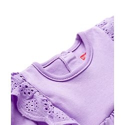 Babyhug 100% Cotton Knit Half Puffed Sleeves Chifilli Frock Style Onesie with Hairband & Booties - Lavender