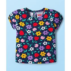 Babyhug Cotton Knit Half Sleeves T-Shirt with Floral & Polka Dot Print Pack of 3 - Red White & Navy Blue