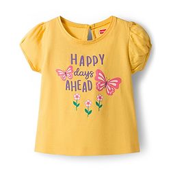 Babyhug Cotton Knit Half Sleeves T-Shirt with Butterfly & Polka Dot Print Pack of 3 - Pink Yellow & Plum