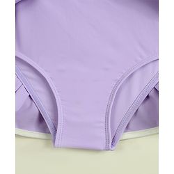 Babyhug Sleeveless Solid Frock Swimsuit With Bow Applique & Cap - Purple