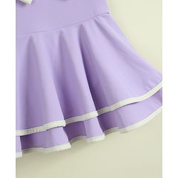 Babyhug Sleeveless Solid Frock Swimsuit With Bow Applique & Cap - Purple