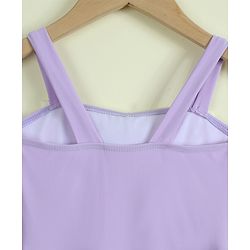 Babyhug Sleeveless Solid Frock Swimsuit With Bow Applique & Cap - Purple