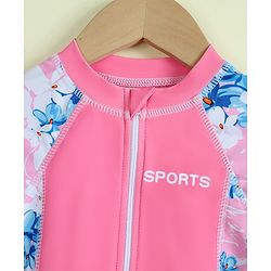 Babyhug Half Raglan Sleeves Floral Printed Legged Swimsuit - Pink