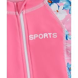 Babyhug Half Raglan Sleeves Floral Printed Legged Swimsuit - Pink