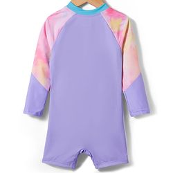 Babyhug Full Raglan Sleeves Printed Legged Swimsuit - Purple