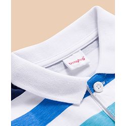 Babyhug 100% Cotton Knit Half Sleeves Polo T-Shirt with Stripes & California Text Print - White