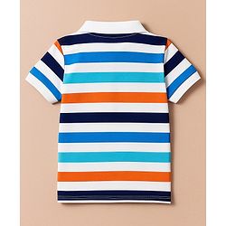 Babyhug 100% Cotton Knit Half Sleeves Polo T-Shirt with Stripes & California Text Print - White