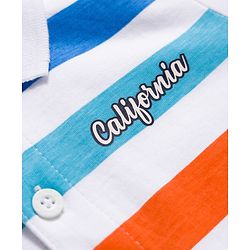 Babyhug 100% Cotton Knit Half Sleeves Polo T-Shirt with Stripes & California Text Print - White