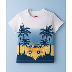 Babyhug Cotton Knit Half Sleeves T-Shirt with Vehicle & Beach Theme Print - White