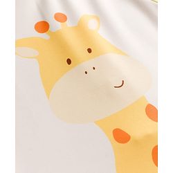 Babyhug Raglan Half Sleeves Giraffe Printed Legged Swimsuit With Cap - Light Yellow & White