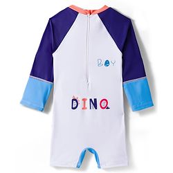 Babyhug Full Raglan Sleeves Legged Swimsuit With Dino Print - Navy Blue