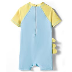 Babyhug Half Raglan Sleeves Legged Swimsuit With Dino Print & Cap - Light Blue